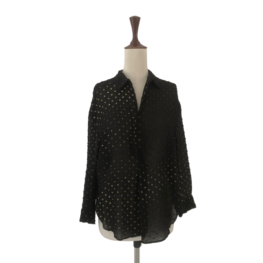 ZARA Black & Gold Deep V-neck Blouse | Gently Used |