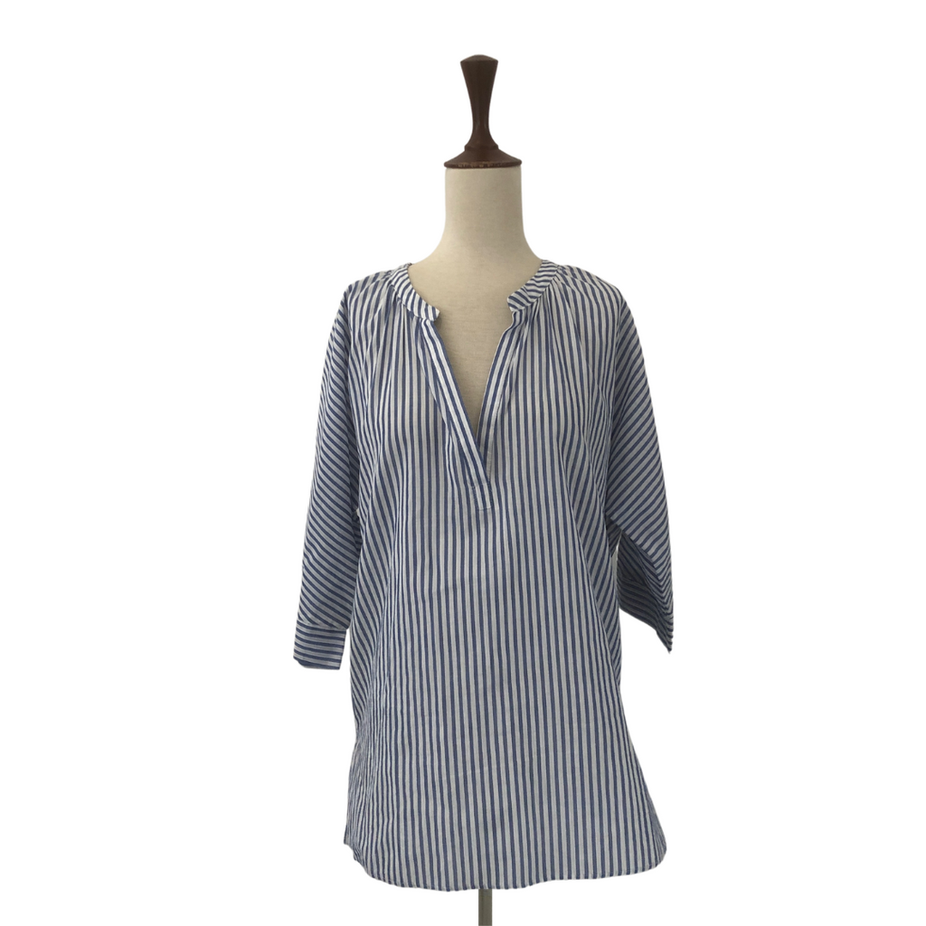 ZARA Blue and White Striped V-neck Top | Gently Used |