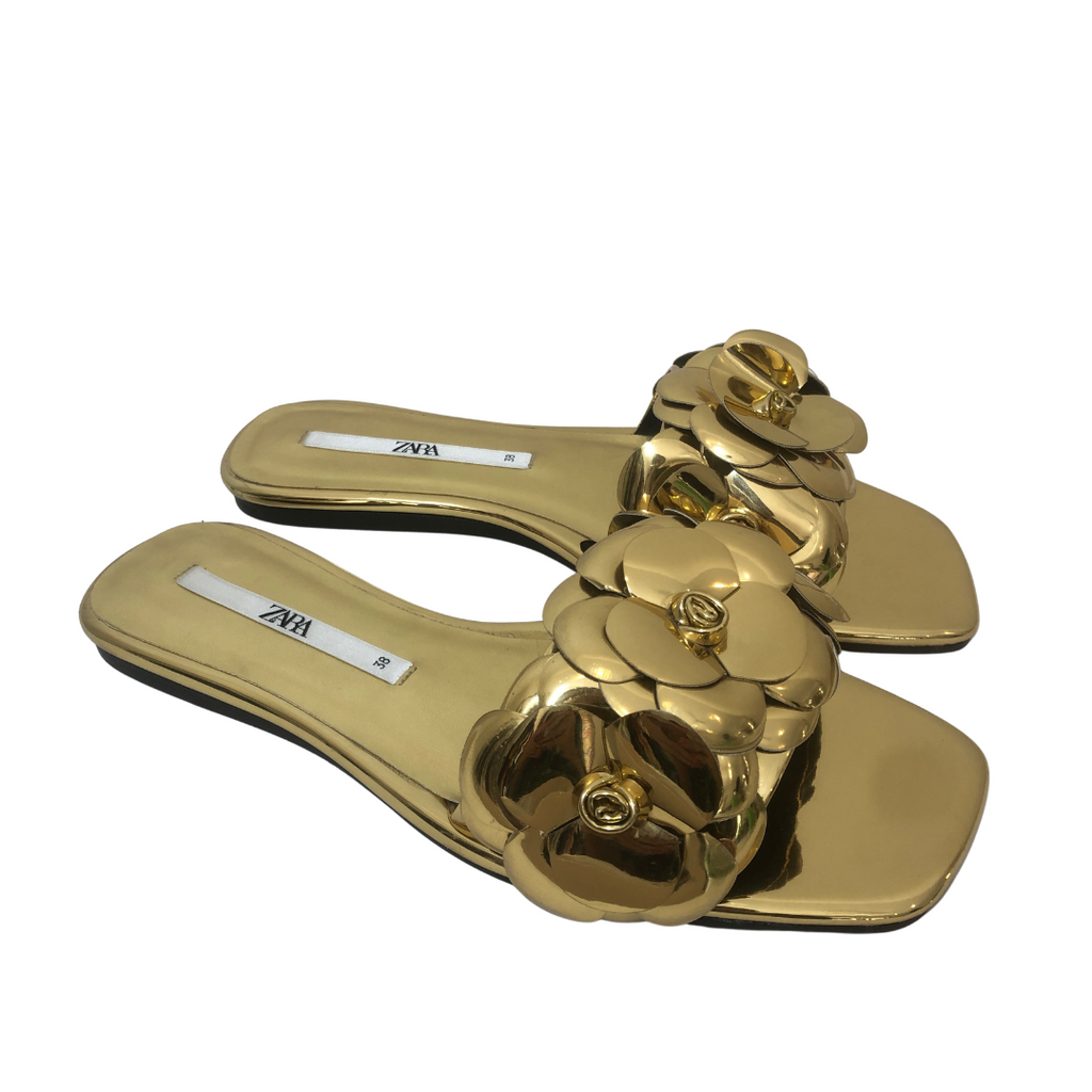 ZARA Gold Flower Slides | Gently Used |